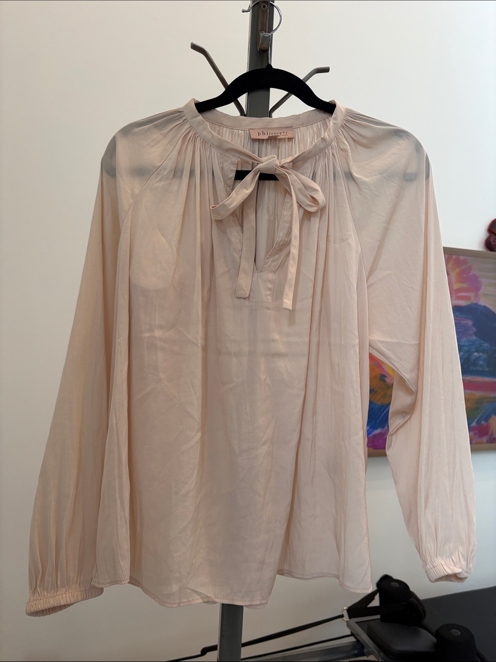 Philosophy Light Pink Tie-Neck Long Sleeve Blouse